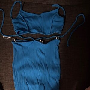 Blue Women's Set Cropped Tank and Skirt
